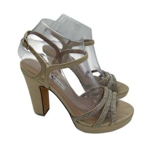 New Nina Shoes Women's Size 7.5 Gold Glitter Strappy Platform Block Heel Sandals